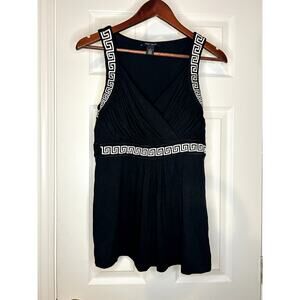White House Black Market Black Empire Waist Top Greek Trim Sleeveless Women’s S